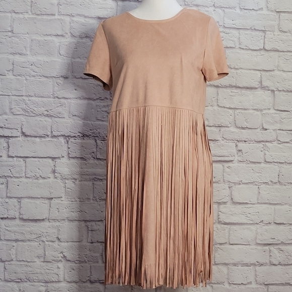 Loveriche Faux Suede look, Blush Pink Fringe Dress Small. - Picture 1 of 9